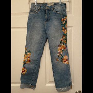 Free People Embroidered Bird Floral Jeans 25